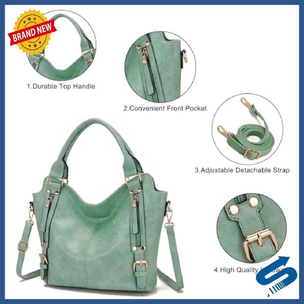 Large Vegan Leather Hobo Bag Set with 8 Pockets & Adjustable Strap - Picture 4 of 8
